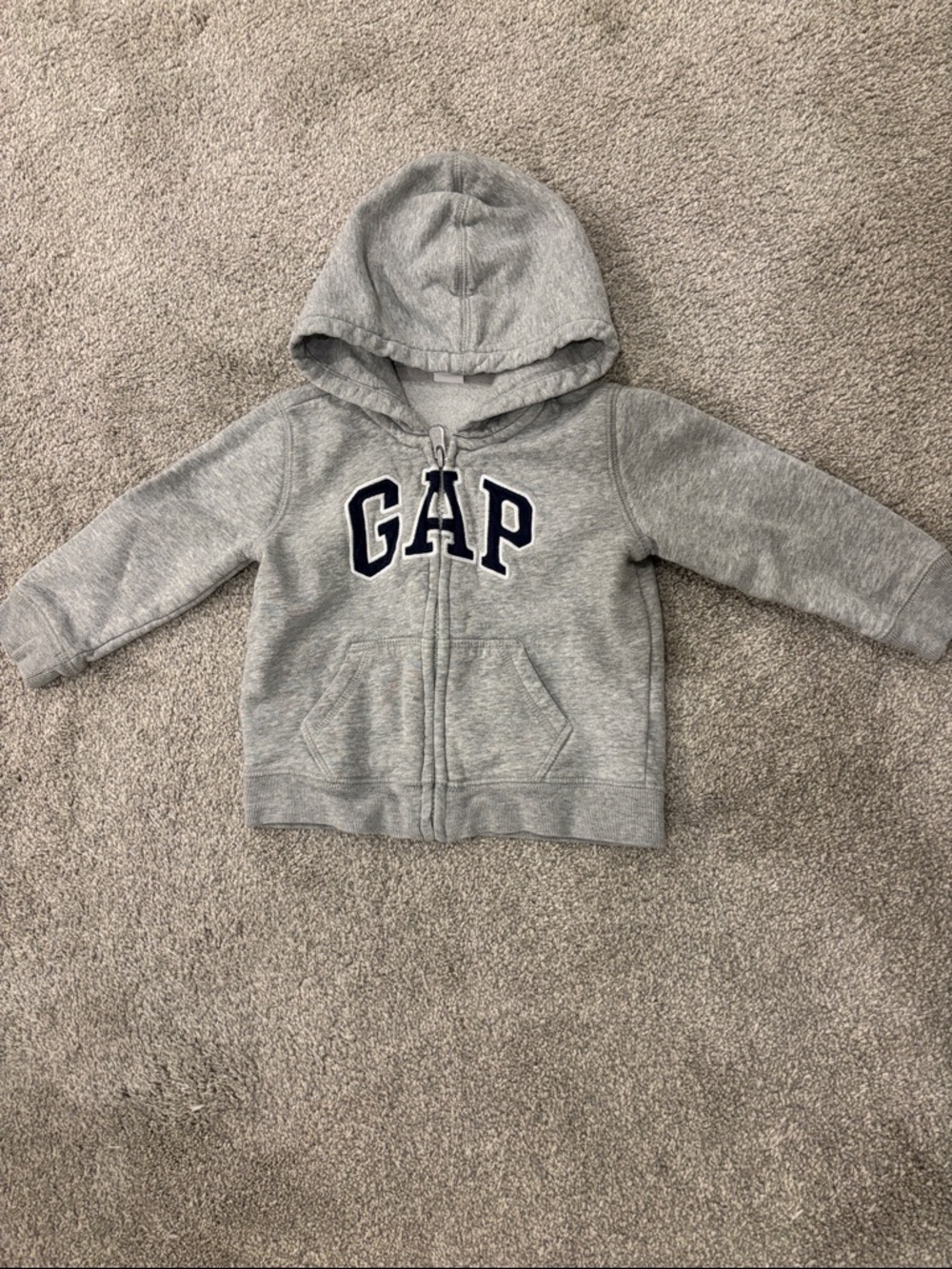 GAP Light Gray Kids Full-Zip Hoodie with Navy Logo